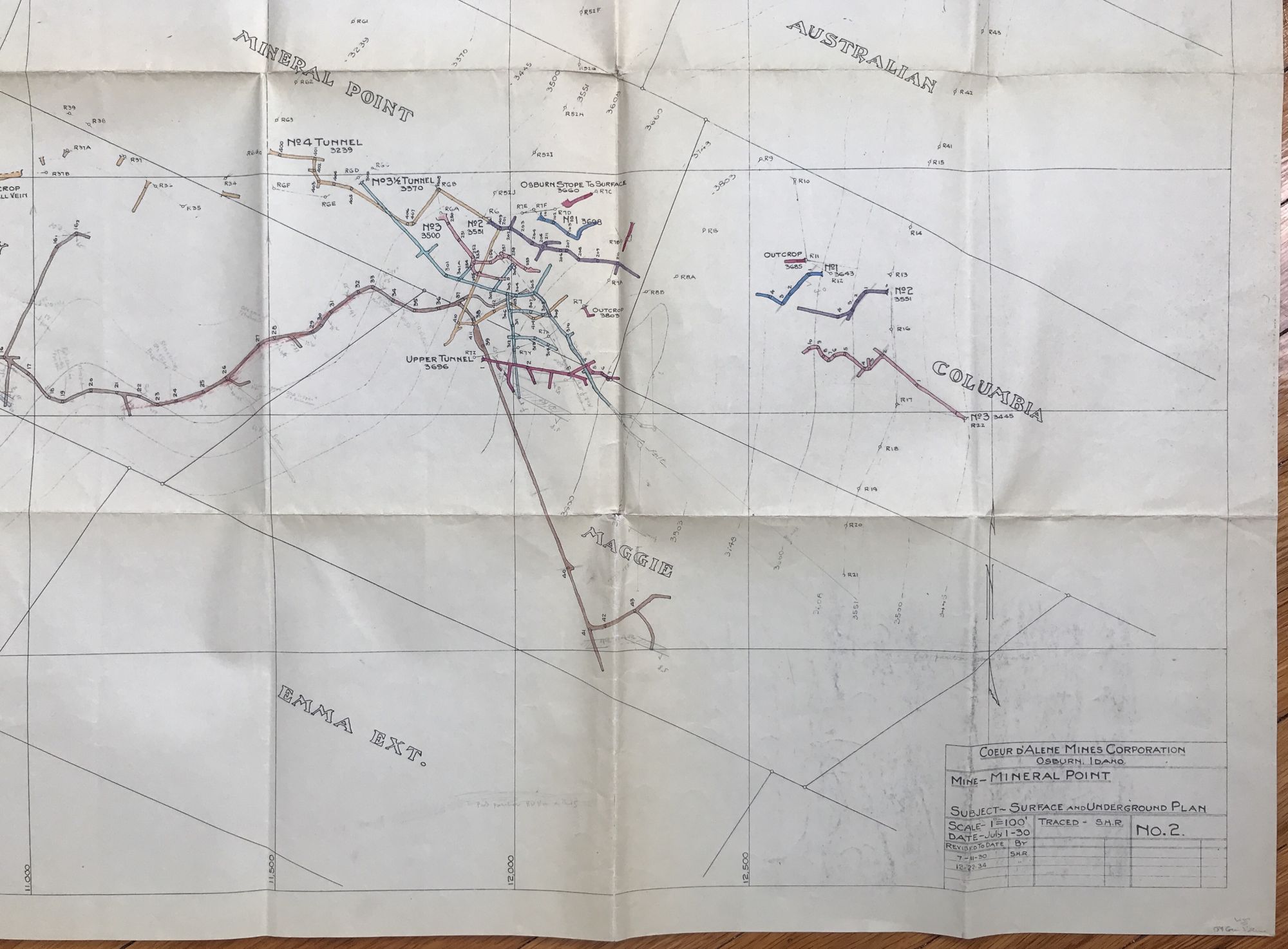 Tunnel and Surface Map of Mineral Point Mine, near Osburn, Idaho